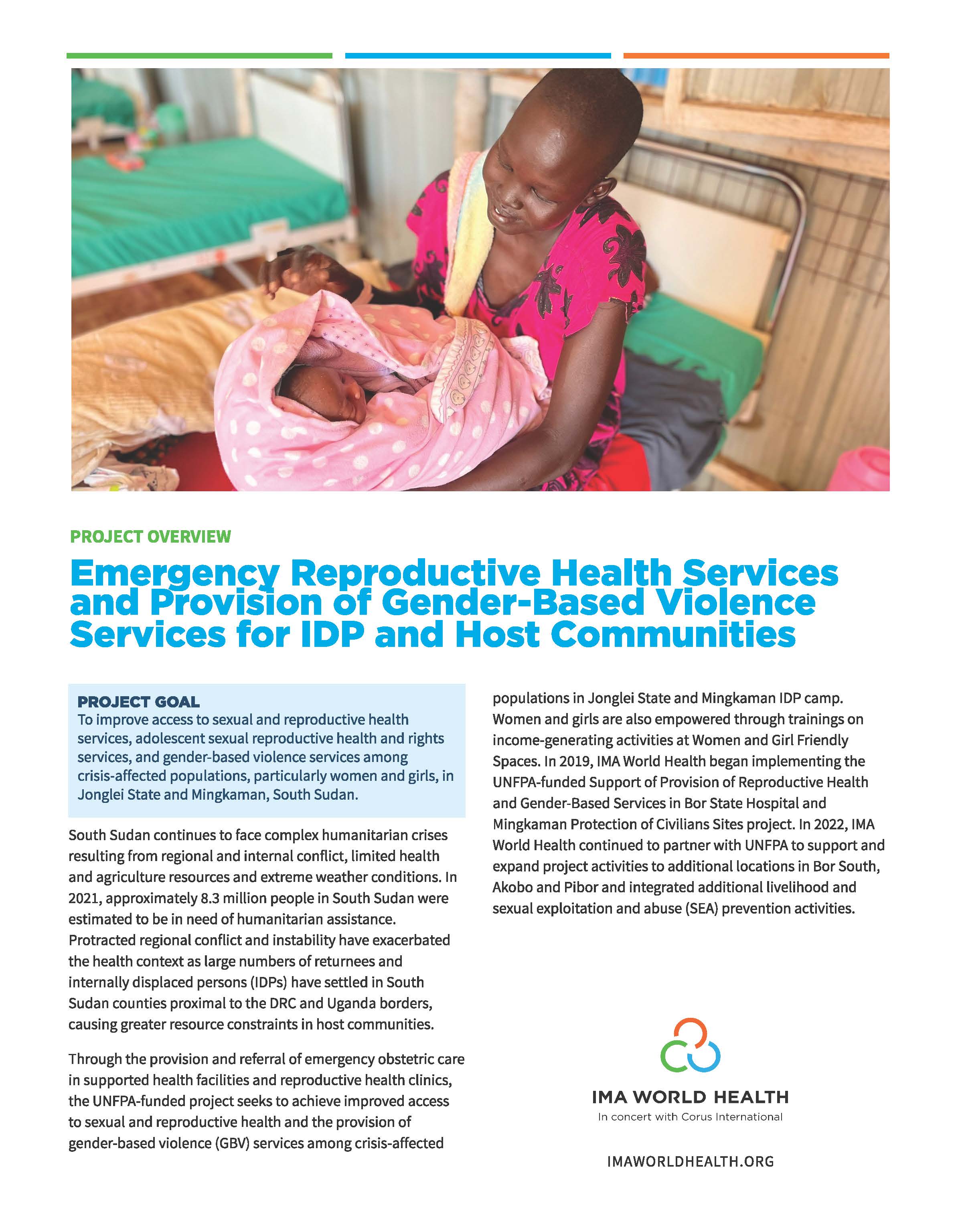 IMA Emergency Reproductive Health Services And Provision Of Gender Based Violence Services For IDP And Host Communities Project Overview Page 1 